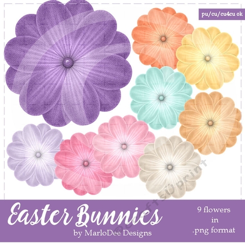 Easter Bunnies Flowers set 2