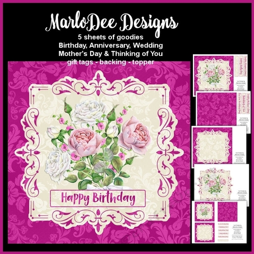 Beautiful Pink & White English Roses Mini Card Kit 1