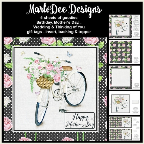 Shabby Chic - Bicycle with Basket of English Roses - Mixed Sentiment Mini Card Kit