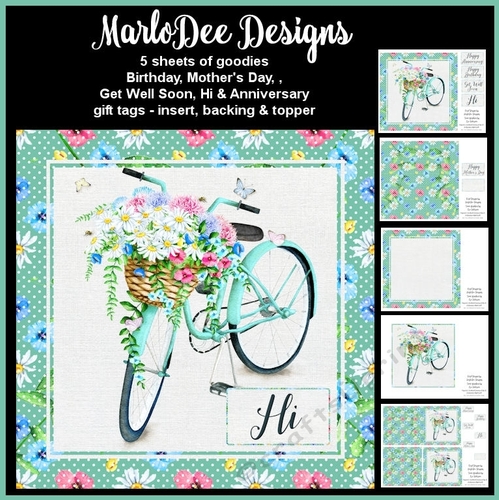 Shabby Chic - Bicycle with Basket of Flowers - Mixed Sentiment Mini Card Kit