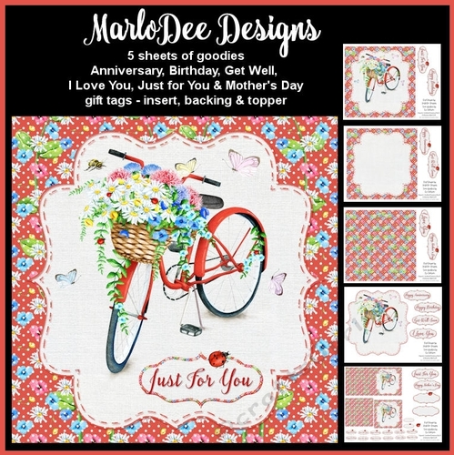 Red Bicycle with Basket of Flowers - Mixed Sentiment Mini Card Kit