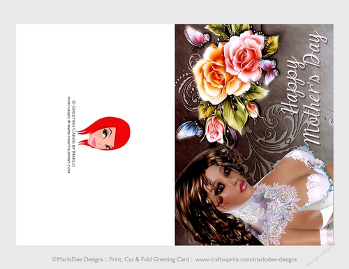 Cut & Fold 5x7 Mothers Day Card | Beautiful Brown Hair Ethnic Skin Woman with Roses
