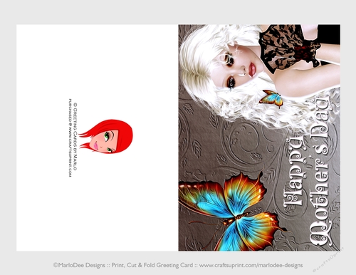 Cut & Fold 5x7 Mothers Day Fantasy Card | Beautiful Blonde Hair Butterfly Woman