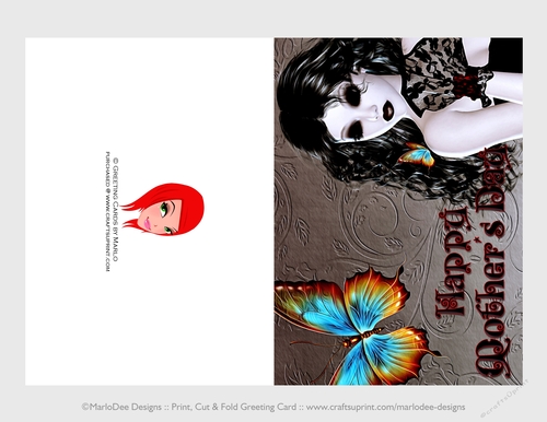 Cut & Fold 5x7 Mothers Day Fantasy Card | Beautiful Gothic Butterfly Woman