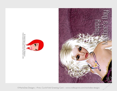 Cut & Fold 5x7 Mothers Day Fantasy Card | Beautiful Blonde Woman on Purple Background