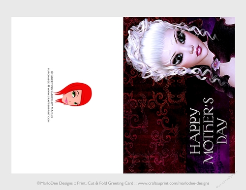 Cut & Fold 5x7 Mothers Day Fantasy Card | Gothic White Hair Woman