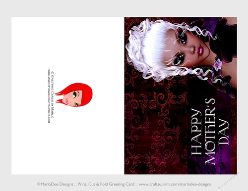Cut & Fold 5x7 Mothers Day Fantasy Card | Gothic White Hair Ethnic Woman