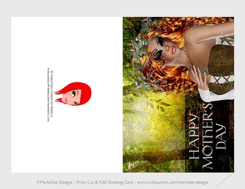 Cut & Fold 5x7 Mothers Day Fantasy Card | Red Hair Doe Woman
