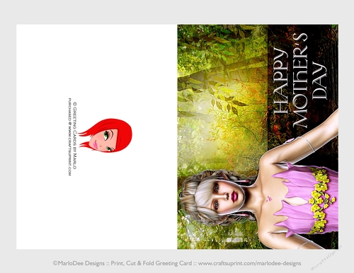 Cut & Fold 5x7 Mothers Day Fantasy Card | Blonde Hair Elf in Pink Dress