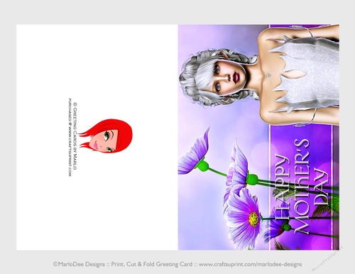 Cut & Fold 5x7 Mothers Day Fantasy Card | White Hair Elf in White Dress