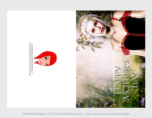 Cut & Fold 5x7 Mothers Day Fantasy Card | Blonde Hair Royalty Elf 