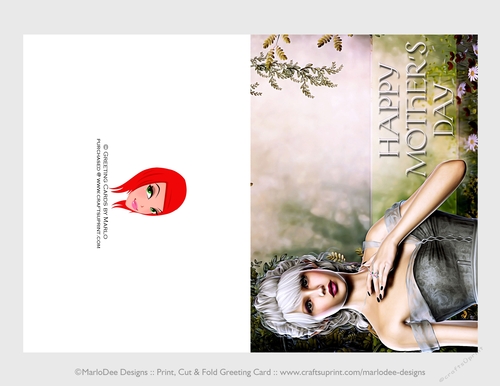 Cut & Fold 5x7 Mothers Day Fantasy Card | Grey Hair Elf in a Grey Dress