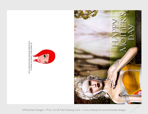 Cut & Fold 5x7 Mothers Day Fantasy Card | Blonde Hair Elf in a Golden Dress