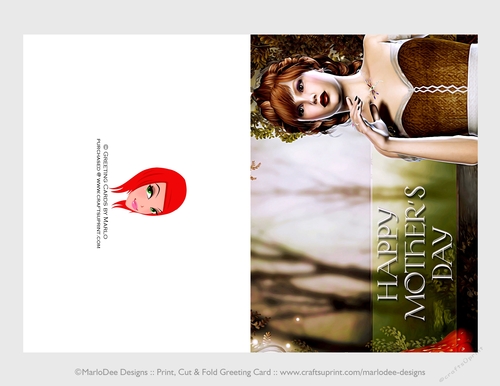 Cut & Fold 5x7 Mothers Day Fantasy Card | Brown Hair Elf in a Brown Dress