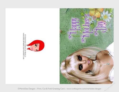Cut & Fold 5x7 Mothers Day Fantasy Card | Blonde Hair Beauty on a Green Background