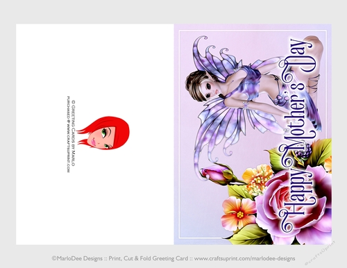 Cut & Fold 5x7 Mothers Day Fantasy Card | Brown Hair Fairy with Beautiful Flowers