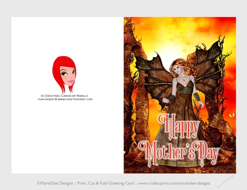 Cut & Fold 5x7 Mothers Day Fantasy Card | Dark Fae on a Fiery Background