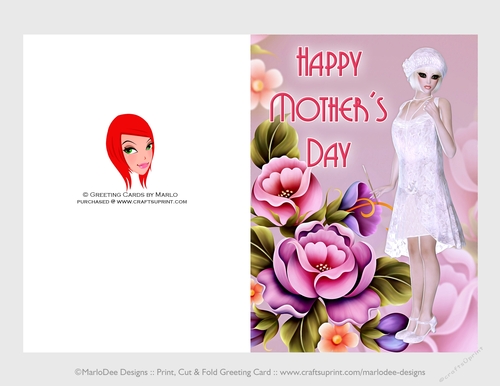 Cut & Fold 5x7 Mothers Day Fantasy Card | 1920s Flapper in a White Dress