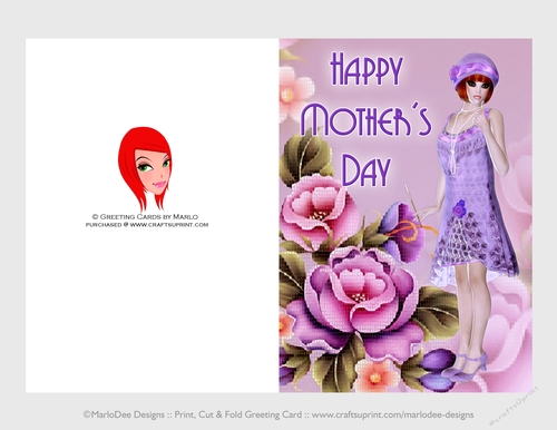Cut & Fold 5x7 Mothers Day Fantasy Card | 1920s Flapper in a Purple Dress