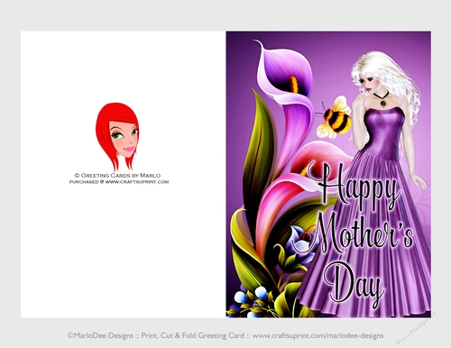 Cut & Fold 5x7 Mothers Day Fantasy Card | Woman with Iris Flowers