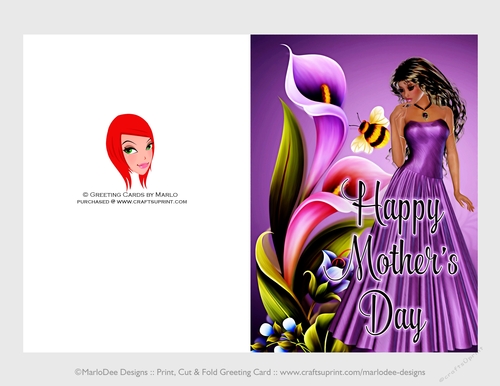 Cut & Fold 5x7 Mothers Day Fantasy Card | Woman with Iris Flowers 2