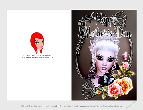 Cut & Fold 5x7 Mothers Day Fantasy Card | Rosy Glow Framed Woman 