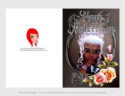 Cut & Fold 5x7 Mothers Day Fantasy Card | Rosy Glow Framed Woman with Darker Skin