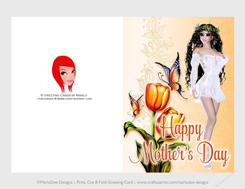 Cut & Fold 5x7 Mothers Day Fantasy Card | Golden Tulip Spring Woman