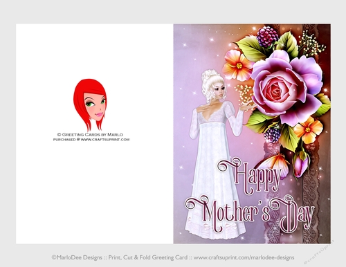 Cut & Fold 5x7 Mothers Day Fantasy Card | Victorian Rose Woman