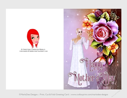Cut & Fold 5x7 Mothers Day Fantasy Card | Victorian Rose Bald Woman