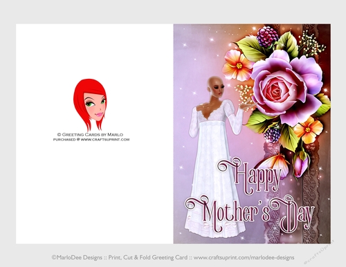 Cut & Fold 5x7 Mothers Day Fantasy Card | Victorian Rose Bald Ethnic Woman