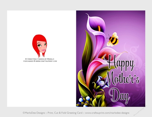 Cut & Fold 5x7 Mothers Day Fantasy Card | Exotic Iris Flowers with Bumble Bee