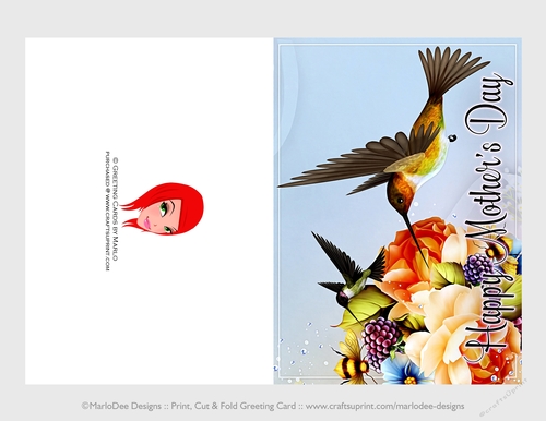 Cut & Fold 5x7 Mothers Day Fantasy Card | Hummingbirds with Beautiful Flowers