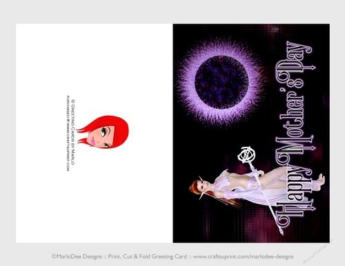 Cut & Fold 5x7 Mothers Day Fantasy Card | Elf Warrior with Purple Moon