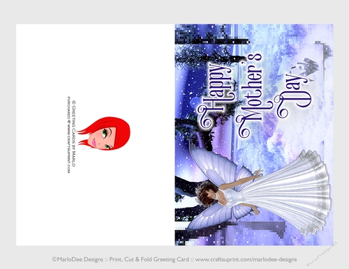 Cut & Fold 5x7 Mothers Day Fantasy Card | Winter Fairy with Winter Scene