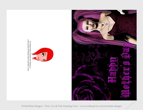 Cut & Fold 5x7 Mothers Day Fantasy Card | Gothic Girl with Purple Rose