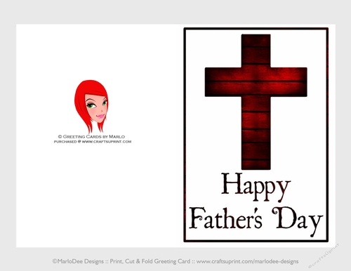 Dark Cherry Red Wooden Cross | Cut & Fold 5x7 Happy Fathers Day Card 