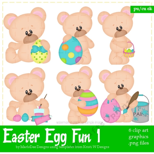 Easter Egg Fun - Marshmallow Teddy Bear Clip Art Graphics