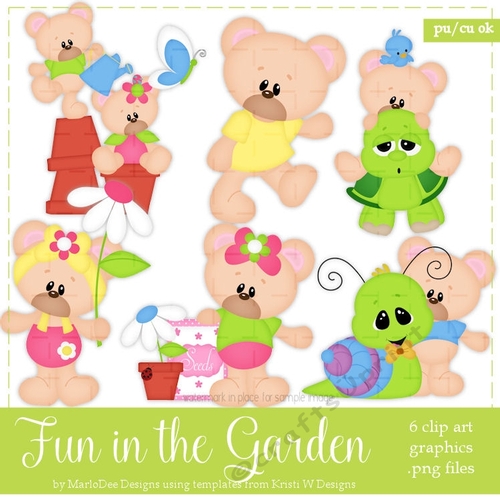 Fun in the Garden - Marshmallow & Honey Teddy Bears Clip Art Graphics