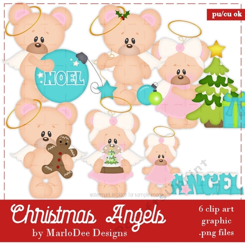 Christmas Angels - Marshmallow & Honey Teddy Bears Clip Art Graphics