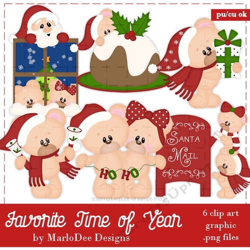 Favorite Time of the Year - Marshmallow & Honey Teddy Bears Clip Art Graphics