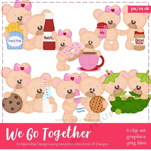 We Go Together - Marshmallow & Honey Teddy Bears Clip Art Graphics