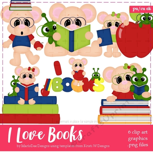 I Love Books - Mice Clip Art Graphics
