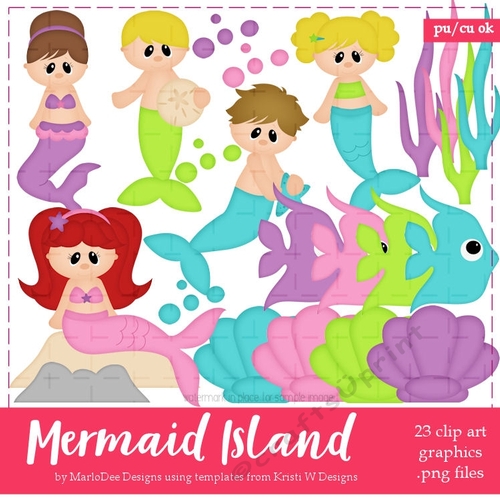 Mermaid Island Clip Art Graphics
