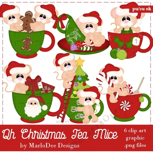 Oh Christmas Tea - Mice Clip Art Graphics