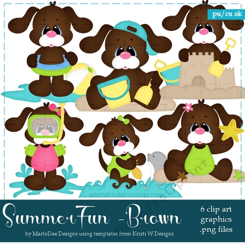 Summer Fun - Brown Dogs Clip Art Graphics