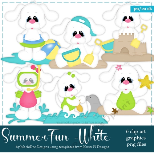 Summer Fun - White Dogs Clip Art Graphics