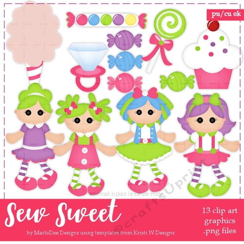 Sew Sweet - Dolls Clip Art Graphics