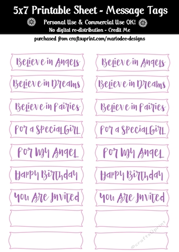 Purple & Pink Mixed Captions | Printable 5x7 Sentiment Sheet