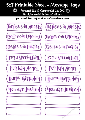 Purple Mixed Captions | Printable 5x7 Sentiment Sheet